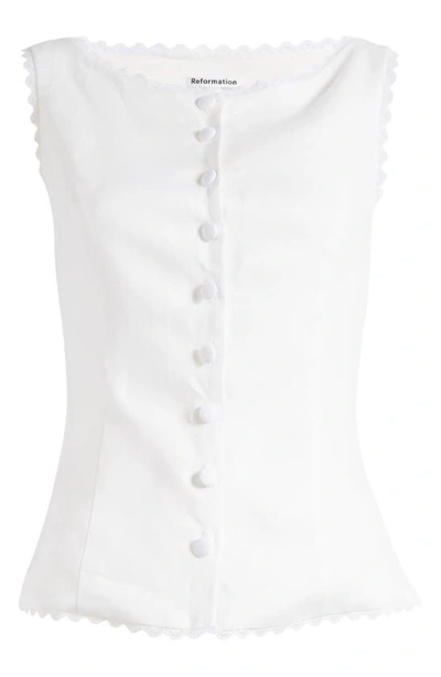 Reformation Amela Linen Button-up Top In White