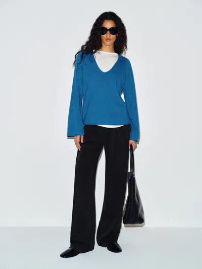 Reformation Eliza Scoop Neck Cashmere Sweater Blue Large In Pattern