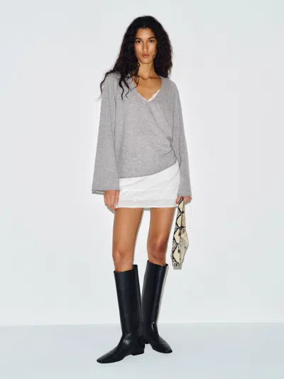 Reformation Eliza Scoop Neck Cashmere Sweater Grey Large In Gray