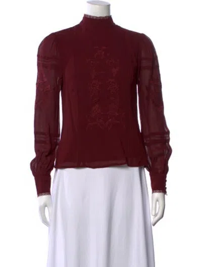Pre-owned Reformation Floral Print Mock Neck Blouse In Burgundy
