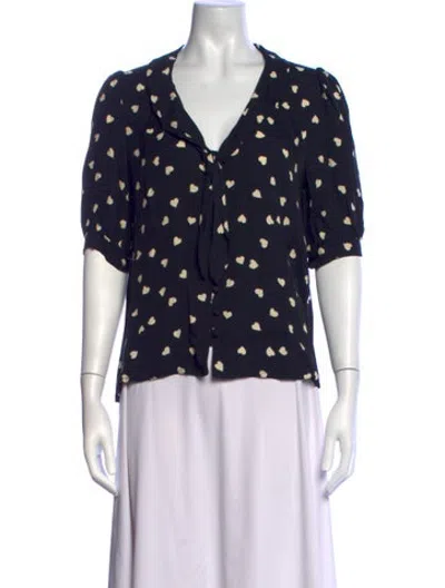 Pre-owned Reformation Floral Print V-neck Blouse In Blue