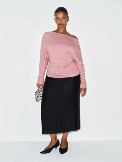 Reformation Helen Low Waist Midi Skirt Es Pitch Black 14 In Pink