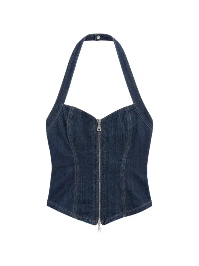 Reformation Kessie Halterneck Denim Top In Blue