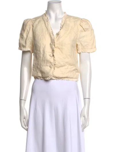 Pre-owned Reformation Linen V-neck Blouse In Neutrals