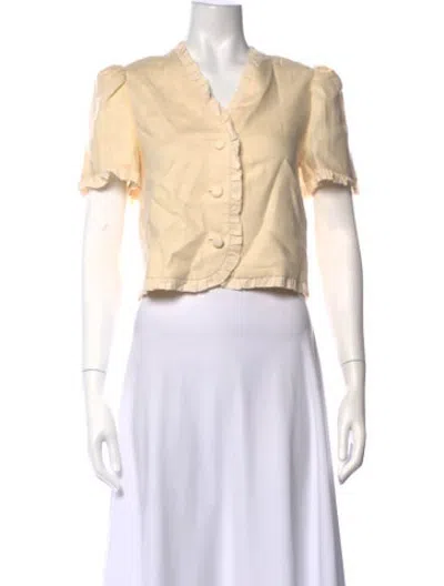 Pre-owned Reformation Linen V-neck Blouse In Neutrals