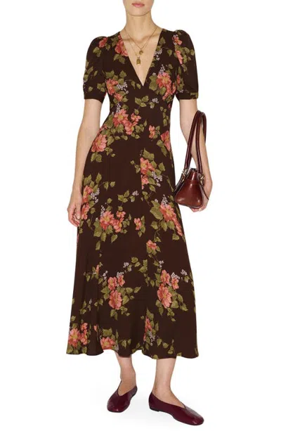 Reformation Naira Floral Midi Dress In Brown