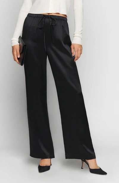 Reformation Olina Wide Leg Silk Trousers In Black