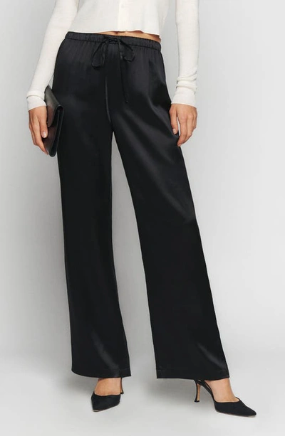 Reformation Olina Wide Leg Silk Pants In Black