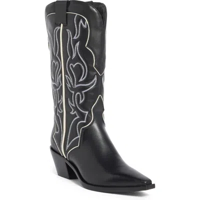 Reformation Olive Leather Western Boot In Black