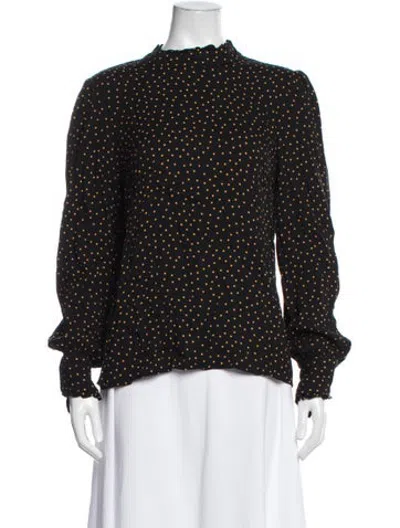 Pre-owned Reformation Polka Dot Print Mock Neck Blouse In Black