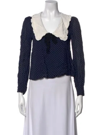 Pre-owned Reformation Polka Dot Print V-neck Blouse In Black