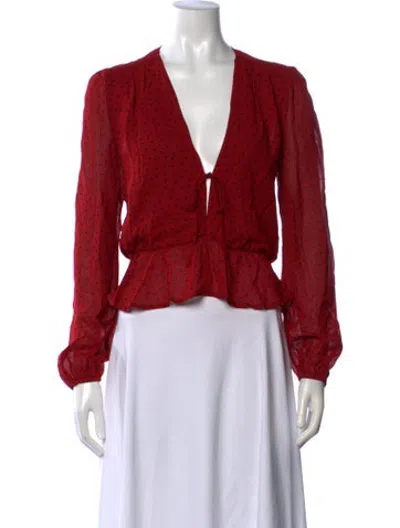 Pre-owned Reformation Polka Dot Print V-neck Blouse In Red