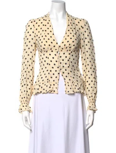 Pre-owned Reformation Polka Dot Print V-neck Blouse W/ Tags In Neutrals