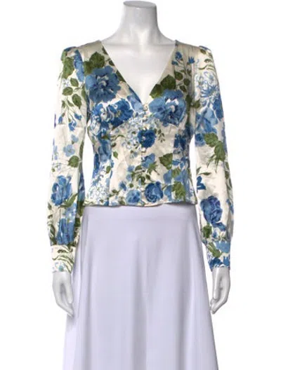 Pre-owned Reformation Silk Floral Print Blouse In Neutrals
