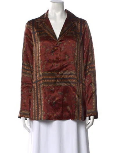 Pre-owned Reformation Silk Paisley Print Blouse W/ Tags In Brown