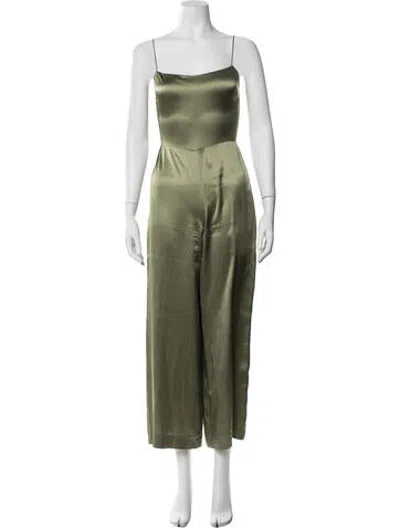 Pre-owned Reformation Silk Square Neckline Jumpsuit In Green