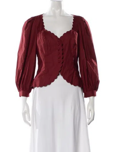 Pre-owned Reformation Square Neckline Long Sleeve Blouse In Red