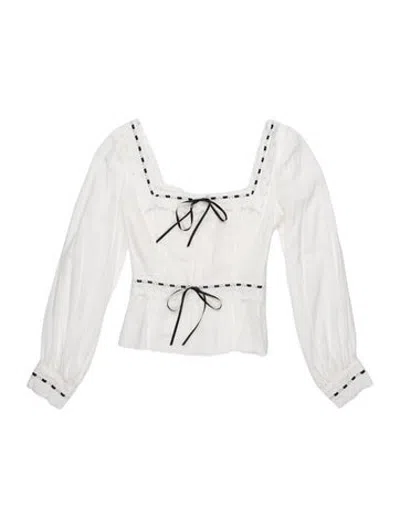 Pre-owned Reformation Square Neckline Long Sleeve Blouse In White