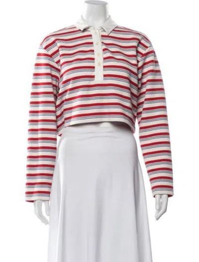 Pre-owned Reformation Striped Long Sleeve Polo In Red