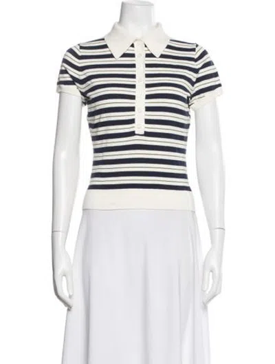 Pre-owned Reformation Striped Short Sleeve Polo In White