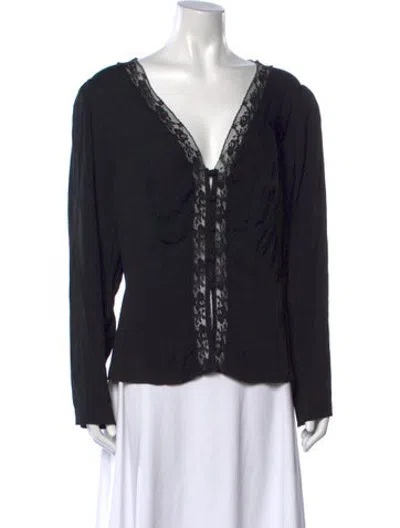 Pre-owned Reformation V-neck Long Sleeve Blouse In Black