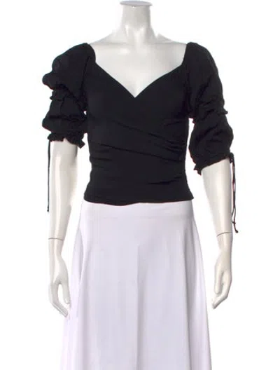 Pre-owned Reformation V-neck Three-quarter Sleeve Blouse In Black
