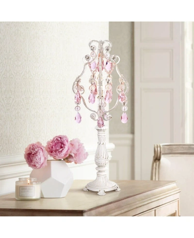 Regency Hill Traditional Chandelier Accent Table Lamp 19 1/2" High Antique White Pink Clear Faux Crystal Candelab