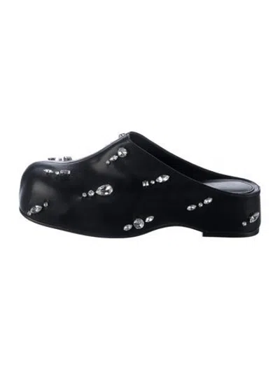 Pre-owned Reike Nen Leather Graphic Print Mules In Black