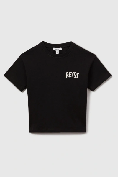 Reiss Abbott - Washed Black Teen Cotton Motif T-shirt, Uk 13-14 Yrs