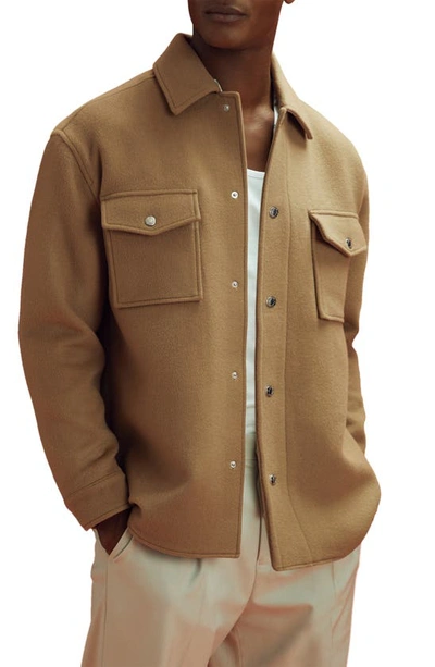 Reiss Clarke Wool Blend Shirt Jacket In Camel
