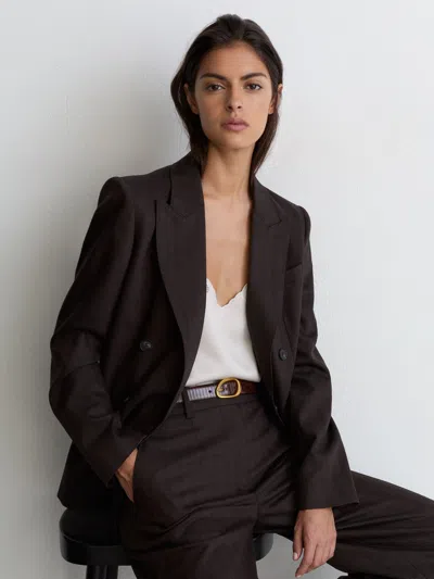 Reiss Dark Tan Leather Lizard-effect Sculpted-buckle Belt