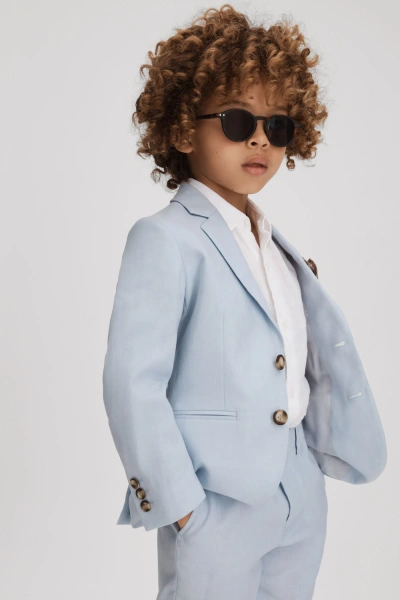 Reiss Kin - Soft Blue Junior Slim Fit Single Breasted Linen Blazer, Age 6-7 Years