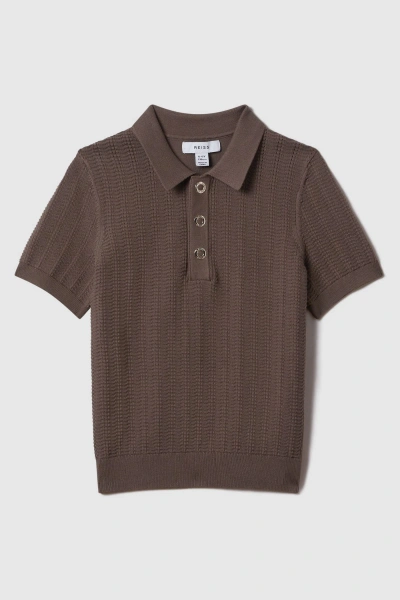 Reiss Kids' Pascoe - Pecan Brown Textured Modal Blend Polo Shirt, Uk 13-14 Yrs