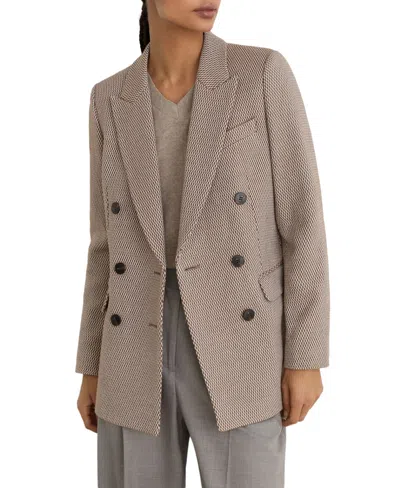 Reiss Petite Aubrey Double-breasted Wool-blend Padded-shoulder Blazer In Gray