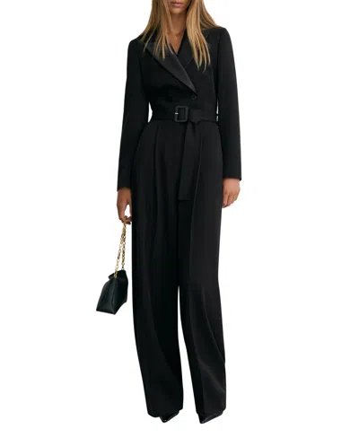 Reiss Petite Remi Wide-leg Long-sleeve Double-breasted Jumpsuit In Black