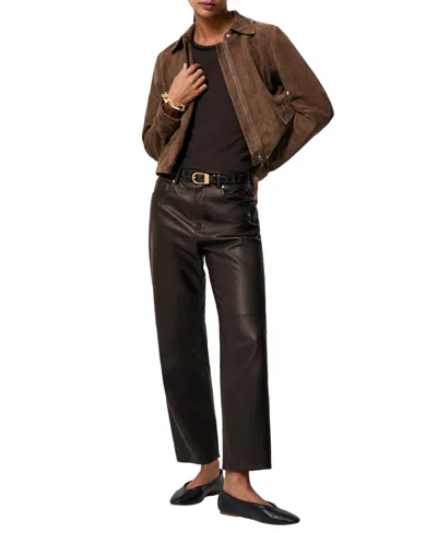 Reiss Petite Verona Leather Slim-leg Cropped Pants In Black