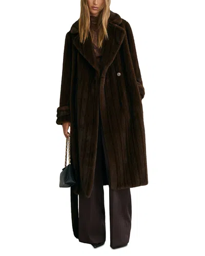 Reiss Petites Cate Double Breasted Faux Fur Coat In Burgundy