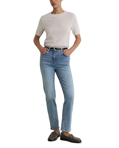 Reiss Petites Mid Rise Slim Leg Jeans In Dark Blue In Animal Print