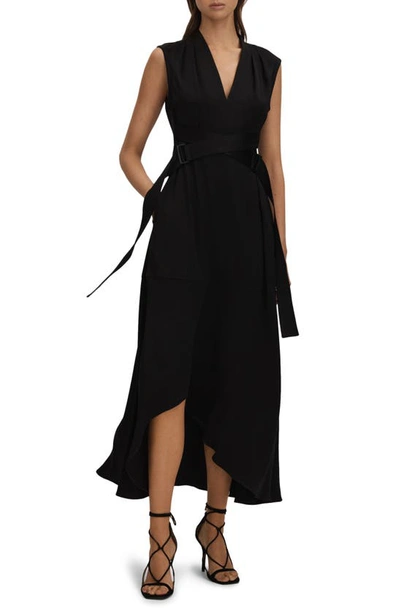 Reiss Raya - Black Strappy Asymmetric Midi Dress, Us 6