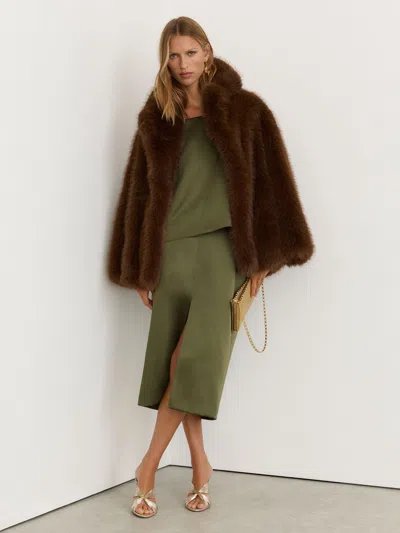 Reiss Sage Green Cara Satin Straight Midi Skirt