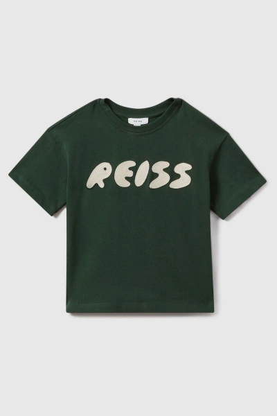 Reiss Kids' Sands - Hunting Green Cotton Crew Neck Motif T-shirt, Uk 13-14 Yrs