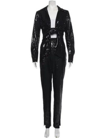 Pre-owned Reiss Sequin Embellishments Pant Set In Black/blue
