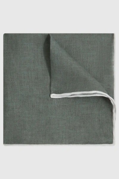 Reiss Siracusa - Pistachio Melange Linen Contrast Trim Pocket Square,