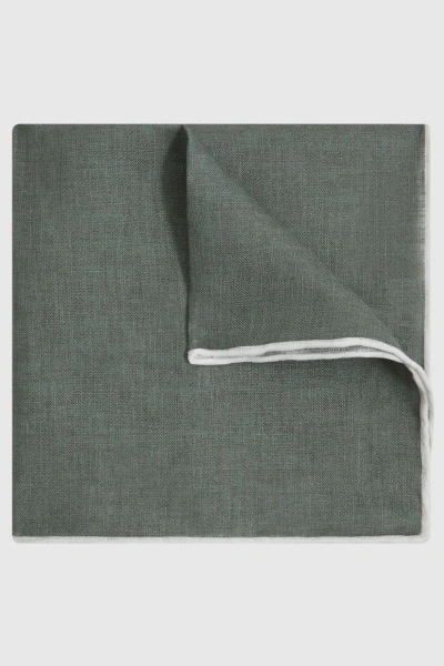 Reiss Pistachio Melange Siracusa Linen Contrast Trim Pocket Square In Gray