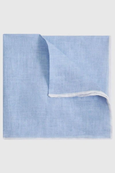 Reiss Sky Blue Melange Linen Contrast Trim Pocket Square