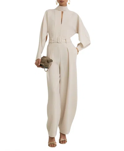 Reiss Women's June Formal Wide-leg Long-sleeve Jumpsuit In Stone Neutral