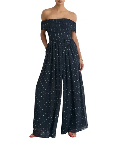 Reiss Women's Margo Polka-dot Off-the-shoulder Wide-leg Jumpsuit In Blue