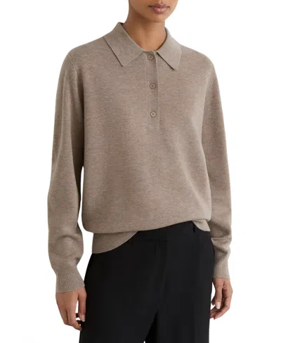 Reiss Women's Merino Long-sleeve Polo Sweater In Gray