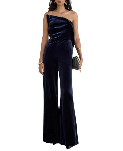 Reiss Women's Petite Dasha Velvet Strapless Wide-leg Jumpsuit In Multi
