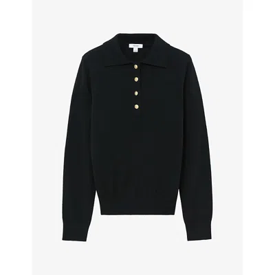 Reiss Womens Avery Half-button Wool And Cashmere-blend Jumper Black
